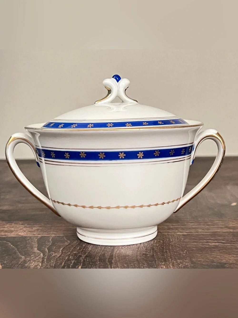 Antique Pirkenhammer Czechoslovakia Porcelain Covered Bowl Cobalt & Gold Mint
